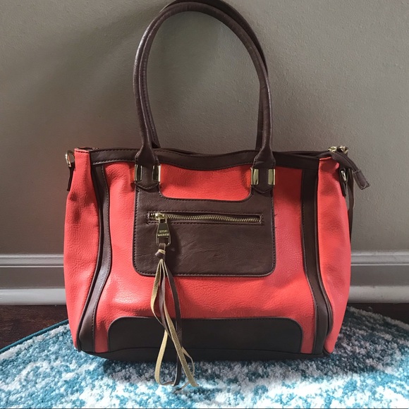 Orange and brown Steve Madden tote purse - Picture 1 of 6
